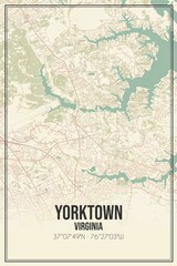 Retro US city map of Yorktown, Virginia. Vintage street map.