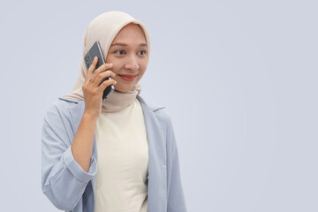 Hijab model, Islamic, with a variety of interesting poses, suitable for advertising needs and the like, with a plain background.  