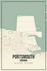Obraz premium Retro US city map of Portsmouth, Virginia. Vintage street map.