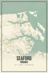Retro US city map of Seaford, Virginia. Vintage street map.