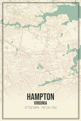 Retro US city map of Hampton, Virginia. Vintage street map.