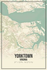 Retro US city map of Yorktown, Virginia. Vintage street map.