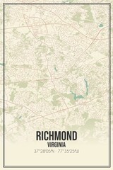 Retro US city map of Richmond, Virginia. Vintage street map.