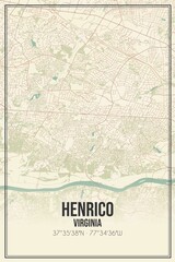 Retro US city map of Henrico, Virginia. Vintage street map.