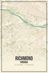 Retro US city map of Richmond, Virginia. Vintage street map.