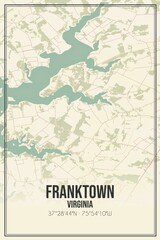 Retro US city map of Franktown, Virginia. Vintage street map.