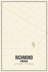 Retro US city map of Richmond, Virginia. Vintage street map.