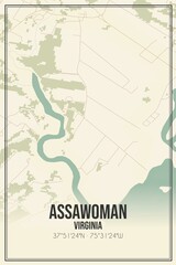 Retro US city map of Assawoman, Virginia. Vintage street map.