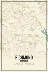 Fototapeta na wymiar Retro US city map of Richmond, Virginia. Vintage street map.