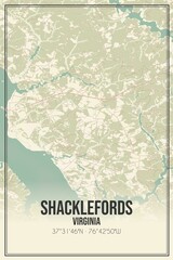 Retro US city map of Shacklefords, Virginia. Vintage street map.