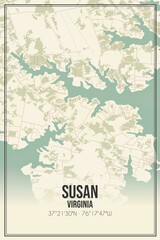 Retro US city map of Susan, Virginia. Vintage street map.