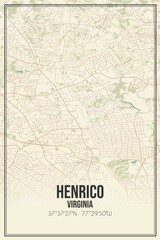 Retro US city map of Henrico, Virginia. Vintage street map.