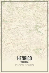 Obraz premium Retro US city map of Henrico, Virginia. Vintage street map.