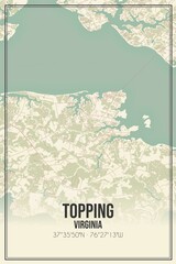 Retro US city map of Topping, Virginia. Vintage street map.