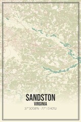 Retro US city map of Sandston, Virginia. Vintage street map.
