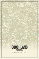 Retro US city map of Goochland, Virginia. Vintage street map.