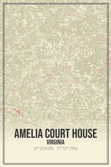 Retro US city map of Amelia Court House, Virginia. Vintage street map.