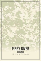 Retro US city map of Piney River, Virginia. Vintage street map.