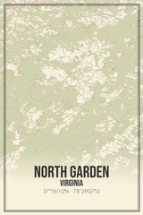 Retro US city map of North Garden, Virginia. Vintage street map.