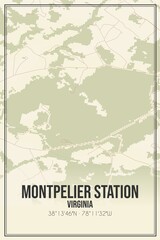 Retro US city map of Montpelier Station, Virginia. Vintage street map.
