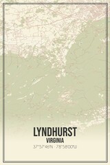 Retro US city map of Lyndhurst, Virginia. Vintage street map.