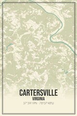 Retro US city map of Cartersville, Virginia. Vintage street map.