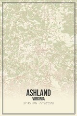 Retro US city map of Ashland, Virginia. Vintage street map.