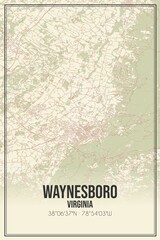 Retro US city map of Waynesboro, Virginia. Vintage street map.