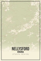 Retro US city map of Nellysford, Virginia. Vintage street map.