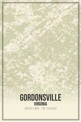 Retro US city map of Gordonsville, Virginia. Vintage street map.