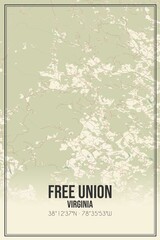 Retro US city map of Free Union, Virginia. Vintage street map.