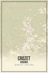 Retro US city map of Crozet, Virginia. Vintage street map.