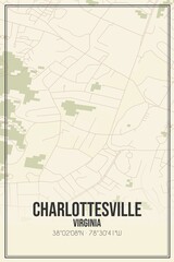 Retro US city map of Charlottesville, Virginia. Vintage street map.