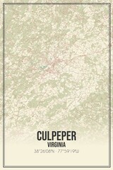 Retro US city map of Culpeper, Virginia. Vintage street map.