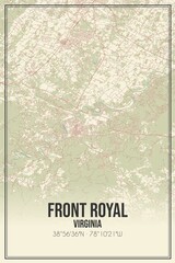Retro US city map of Front Royal, Virginia. Vintage street map.