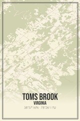 Retro US city map of Toms Brook, Virginia. Vintage street map.