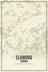 Retro US city map of Elkwood, Virginia. Vintage street map.