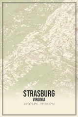 Retro US city map of Strasburg, Virginia. Vintage street map.