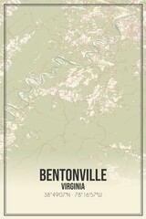 Retro US city map of Bentonville, Virginia. Vintage street map.