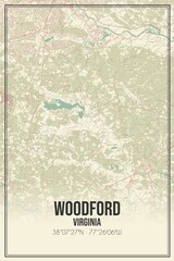 Retro US city map of Woodford, Virginia. Vintage street map.