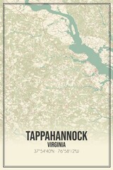 Retro US city map of Tappahannock, Virginia. Vintage street map.