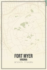 Retro US city map of Fort Myer, Virginia. Vintage street map.