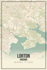 Retro US city map of Lorton, Virginia. Vintage street map.