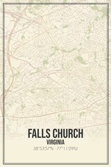 Fototapeta premium Retro US city map of Falls Church, Virginia. Vintage street map.
