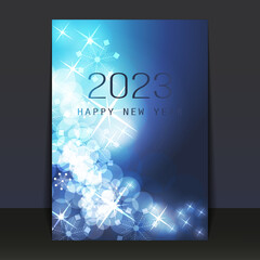 Ice Cold Blue Patterned Glittering, Shimmering New Year Card, Flyer or Cover Design - 2023