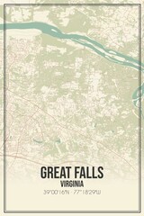 Retro US city map of Great Falls, Virginia. Vintage street map.