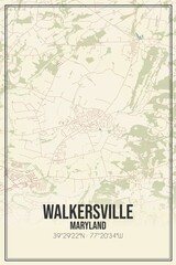 Retro US city map of Walkersville, Maryland. Vintage street map.