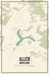 Retro US city map of Allen, Maryland. Vintage street map.