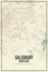 Retro US city map of Salisbury, Maryland. Vintage street map.