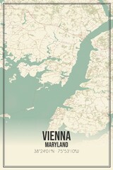 Retro US city map of Vienna, Maryland. Vintage street map.